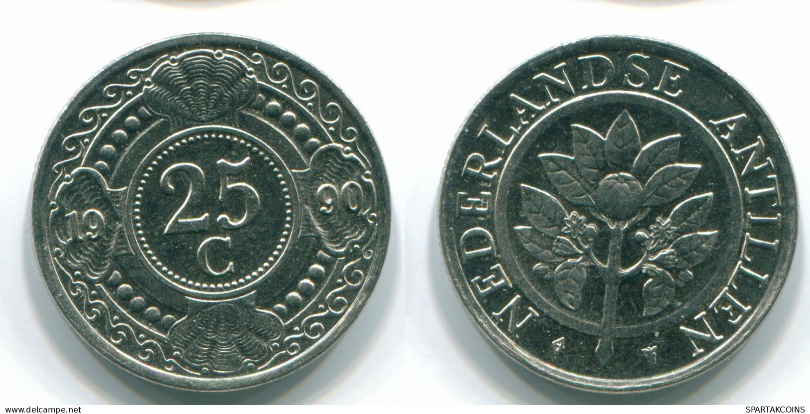 25 CENTS 1990 NIEDERLÄNDISCHE ANTILLEN Nickel Koloniale Münze #S11260.D.A - Antilles Néerlandaises