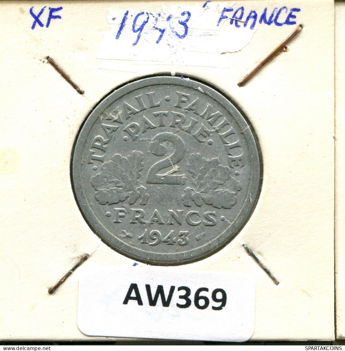 2 FRANCS 1943 FRANCE Coin #AW369.U.A - 2 Francs