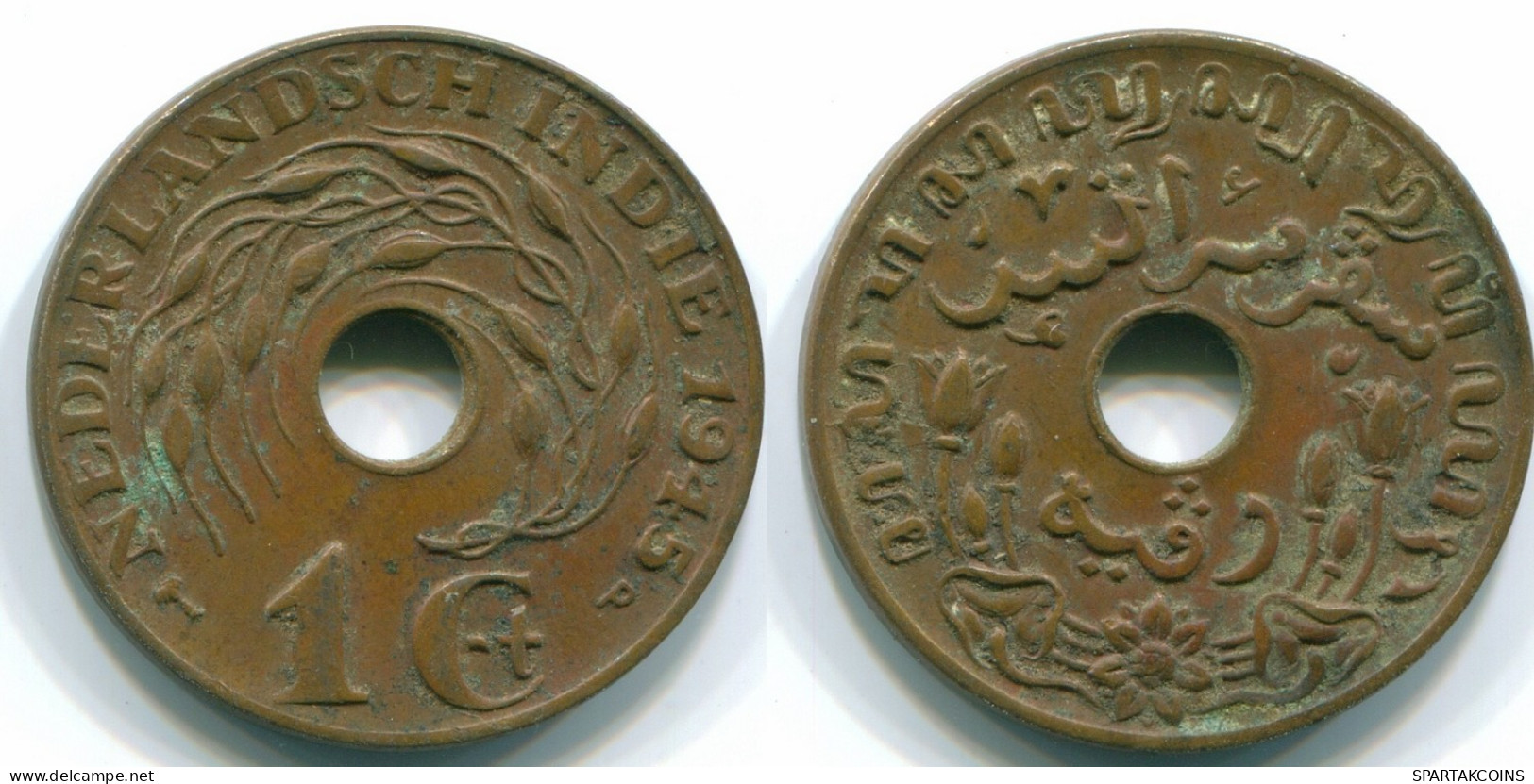 1 CENT 1945 P INDIAS ORIENTALES DE LOS PAÍSES BAJOS INDONESIA Bronze #S10331.E.A - Nederlands-Indië