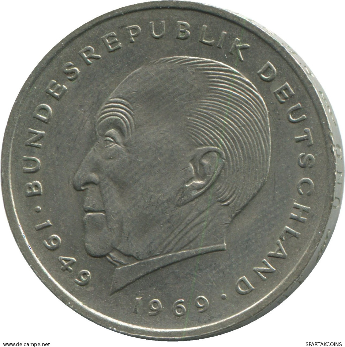 2 DM 1969 F WEST & UNIFIED GERMANY Coin #DE10379.5.U.A - 2 Marchi