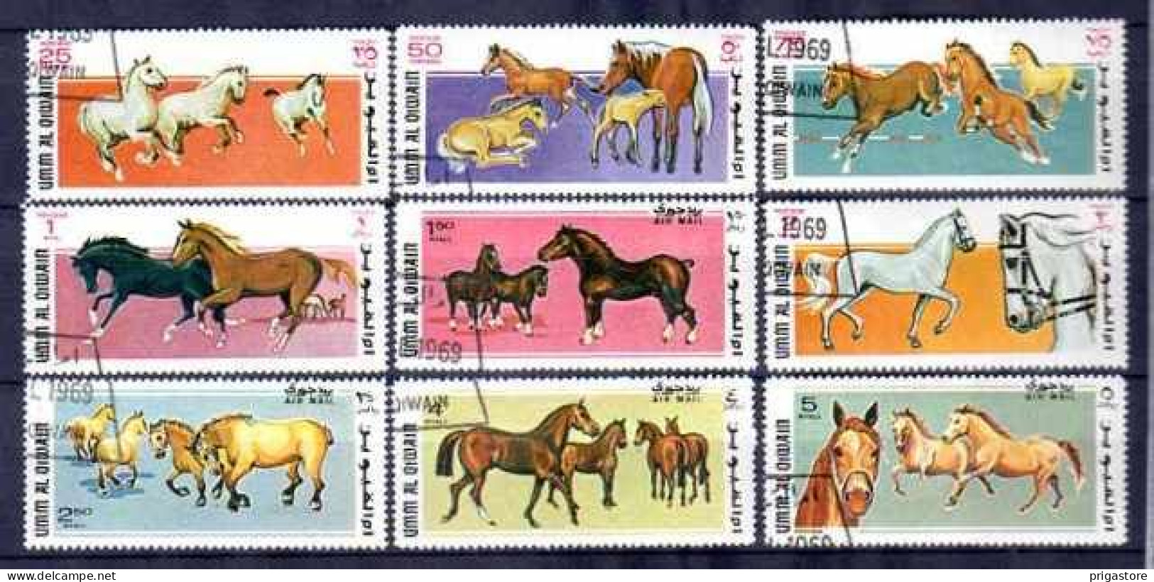 Chevaux Umm Al-Qiwain 1969 (29) Yvert N° 83 Et PA 21 Oblitéré Used - Paarden