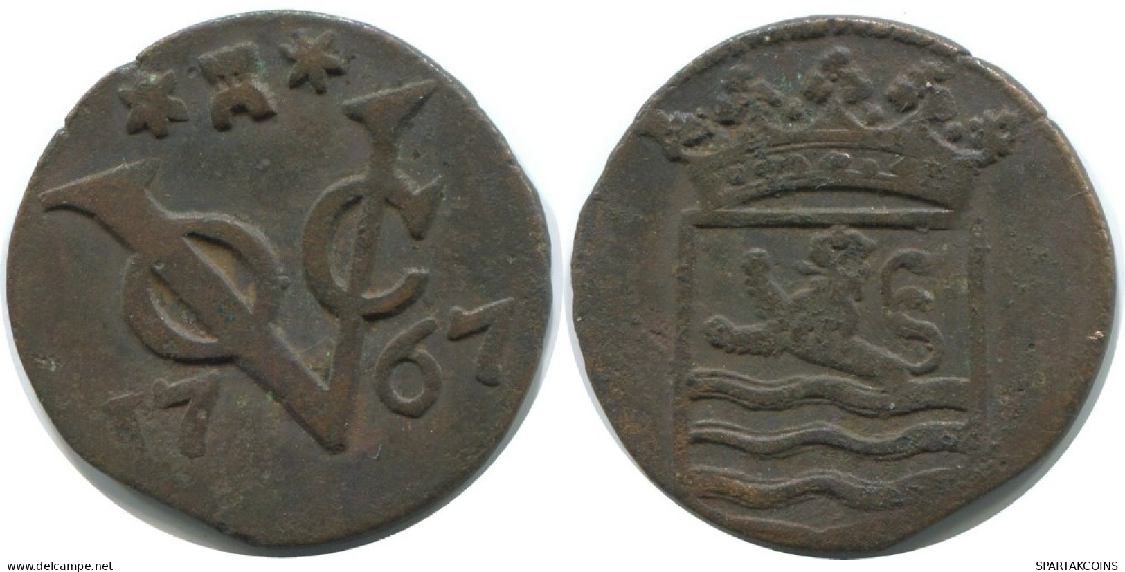 1767 ZEALAND VOC DUIT IINDES NÉERLANDAIS NETHERLANDS NEW YORK COLONIAL PENNY #AE724.16.F.A - Indes Néerlandaises