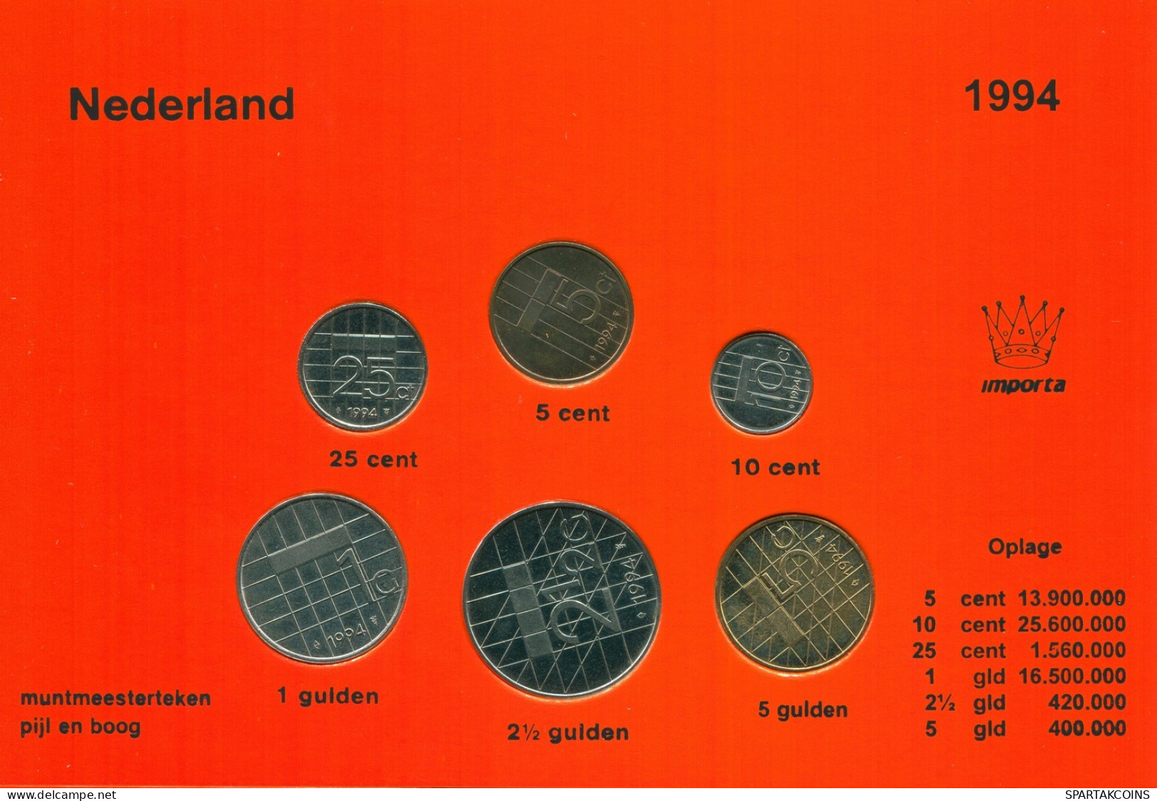 NIEDERLANDE NETHERLANDS 1994 MINT SET 6 Münze #SET1031.7.D.A - Jahressets & Polierte Platten