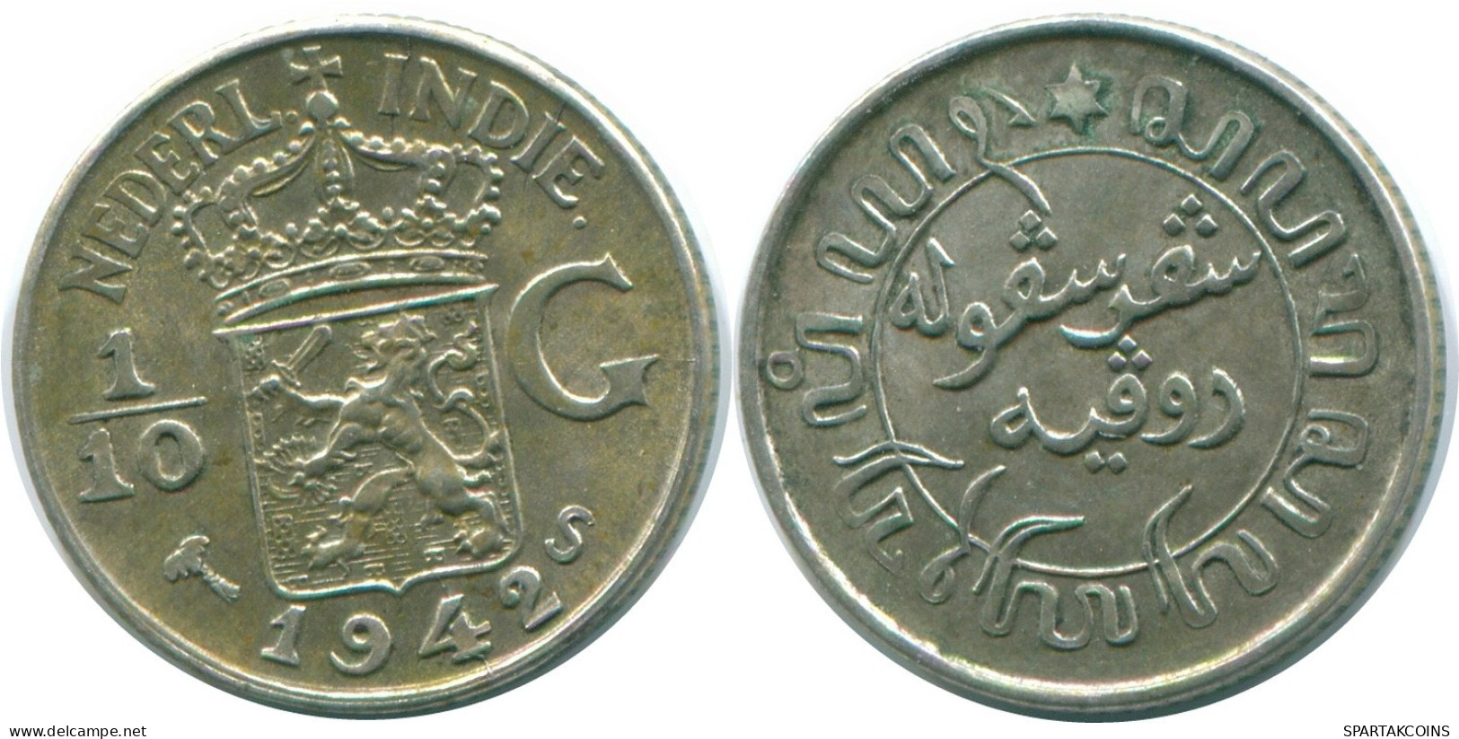 1/10 GULDEN 1942 INDES ORIENTALES NÉERLANDAISES ARGENT Colonial Pièce #NL13930.3.F.A - Indes Neerlandesas