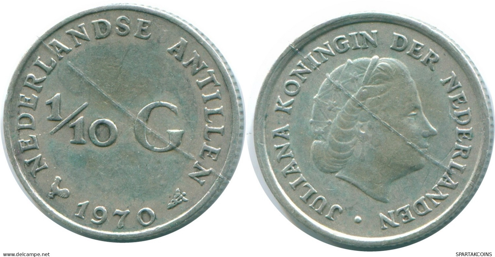 1/10 GULDEN 1970 ANTILLES NÉERLANDAISES ARGENT Colonial Pièce #NL12960.3.F.A - Netherlands Antilles