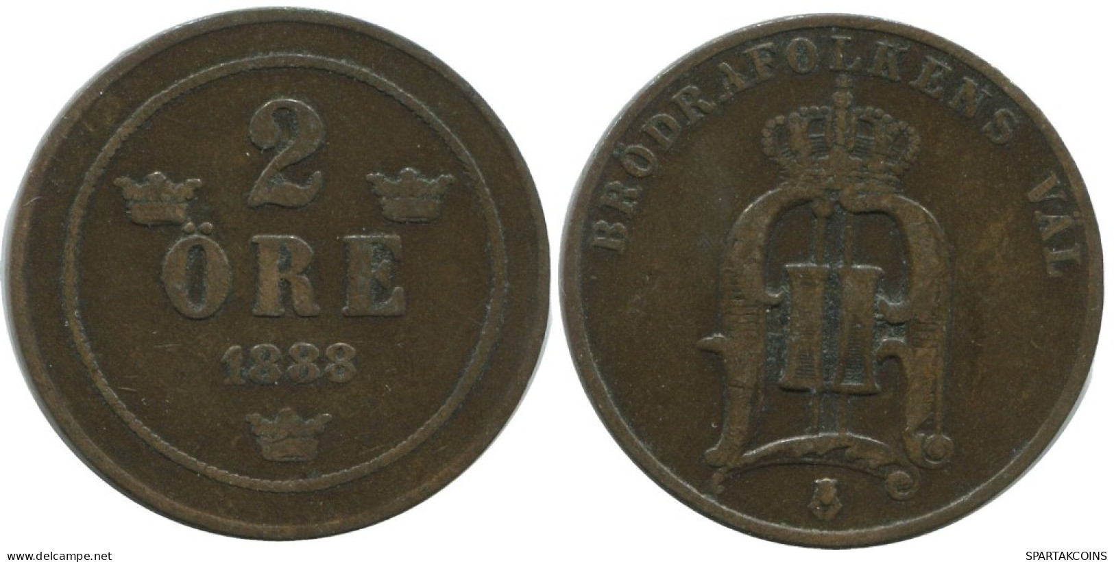 2 ORE 1888 SUÈDE SWEDEN Pièce #AC932.2.F.A - Sweden