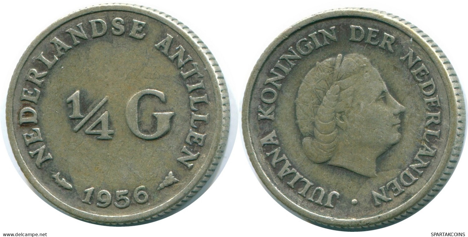 1/4 GULDEN 1956 ANTILLES NÉERLANDAISES ARGENT Colonial Pièce #NL10938.4.F.A - Antille Olandesi