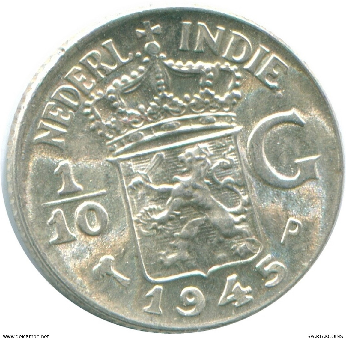 1/10 GULDEN 1945 P INDES ORIENTALES NÉERLANDAISES ARGENT Colonial Pièce #NL14052.3.F.A - Niederländisch-Indien