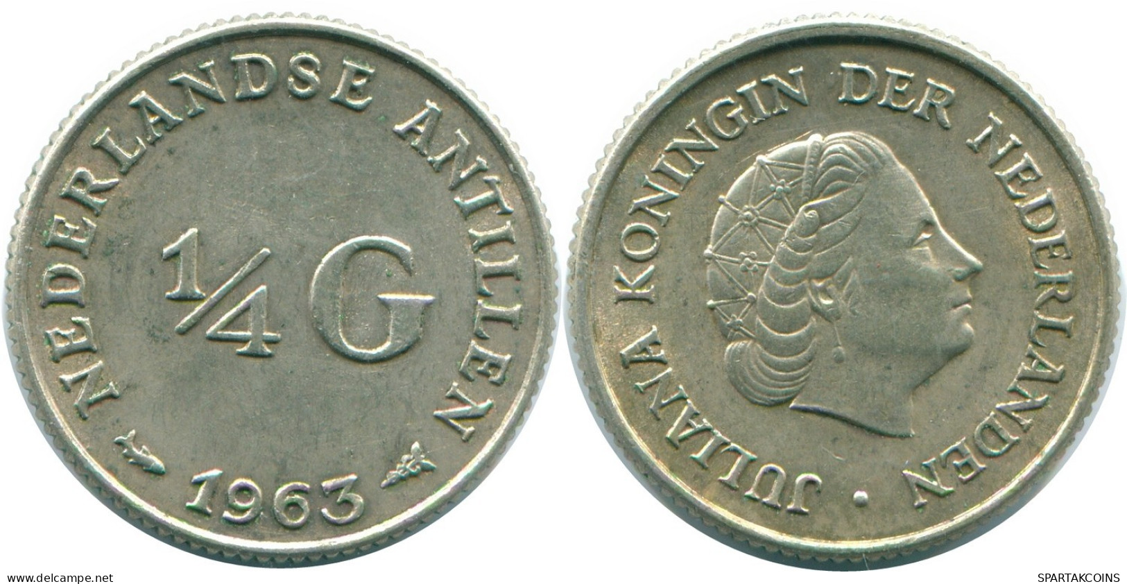 1/4 GULDEN 1963 NETHERLANDS ANTILLES SILVER Colonial Coin #NL11192.4.U.A - Netherlands Antilles