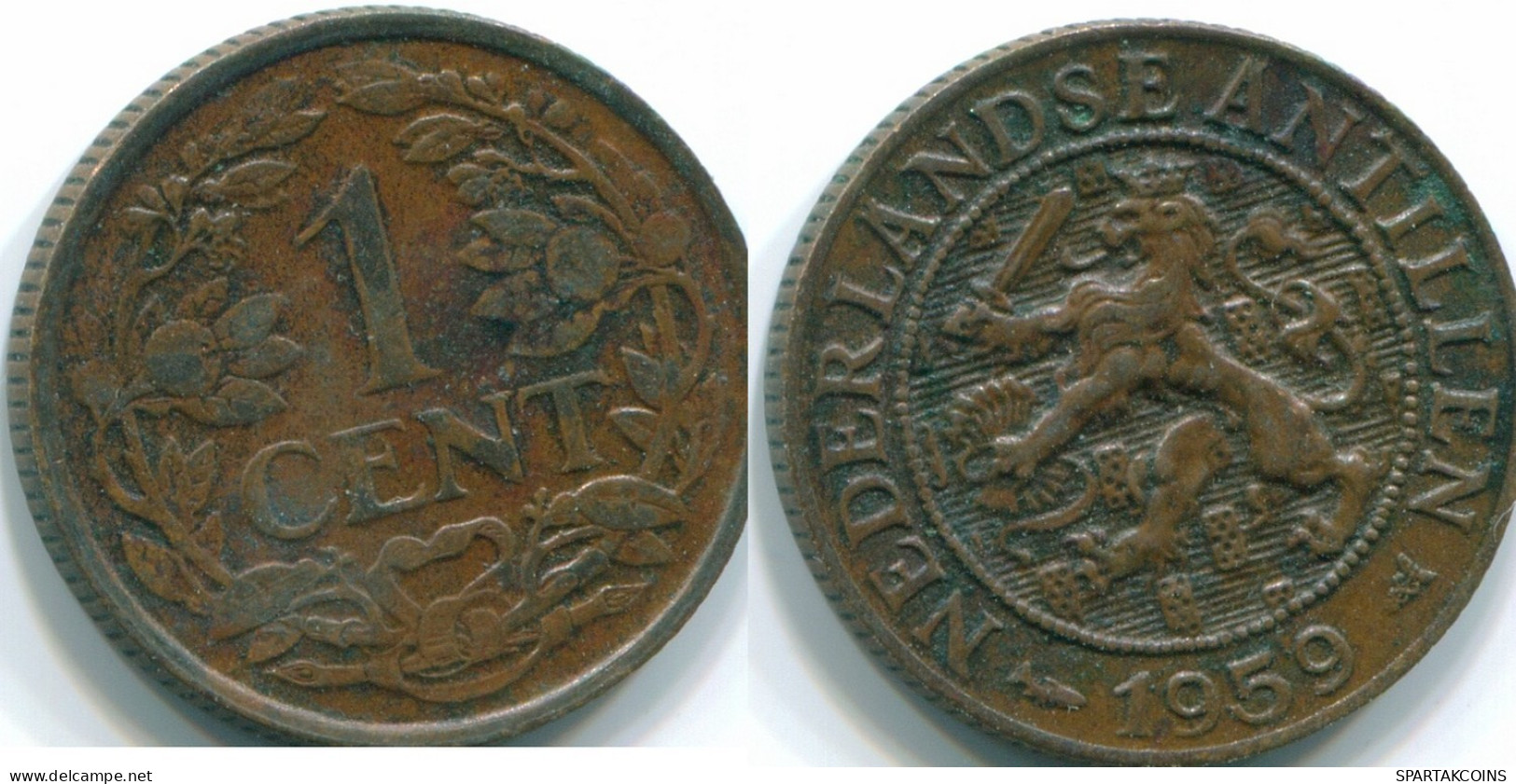 1 CENT 1959 ANTILLAS NEERLANDESAS Bronze Fish Colonial Moneda #S11041.E.A - Antilles Néerlandaises