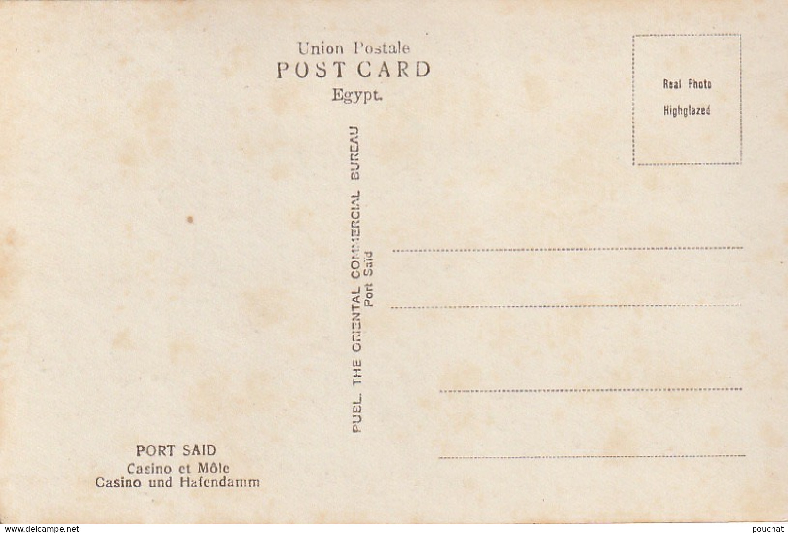 NE 20- EGYPTE - EGYPT -  PORT SAID - CASINO AND BREAKWATER - CASINO ET MOLE - CARTE COLORISEE - 2 SCANS - Port Said