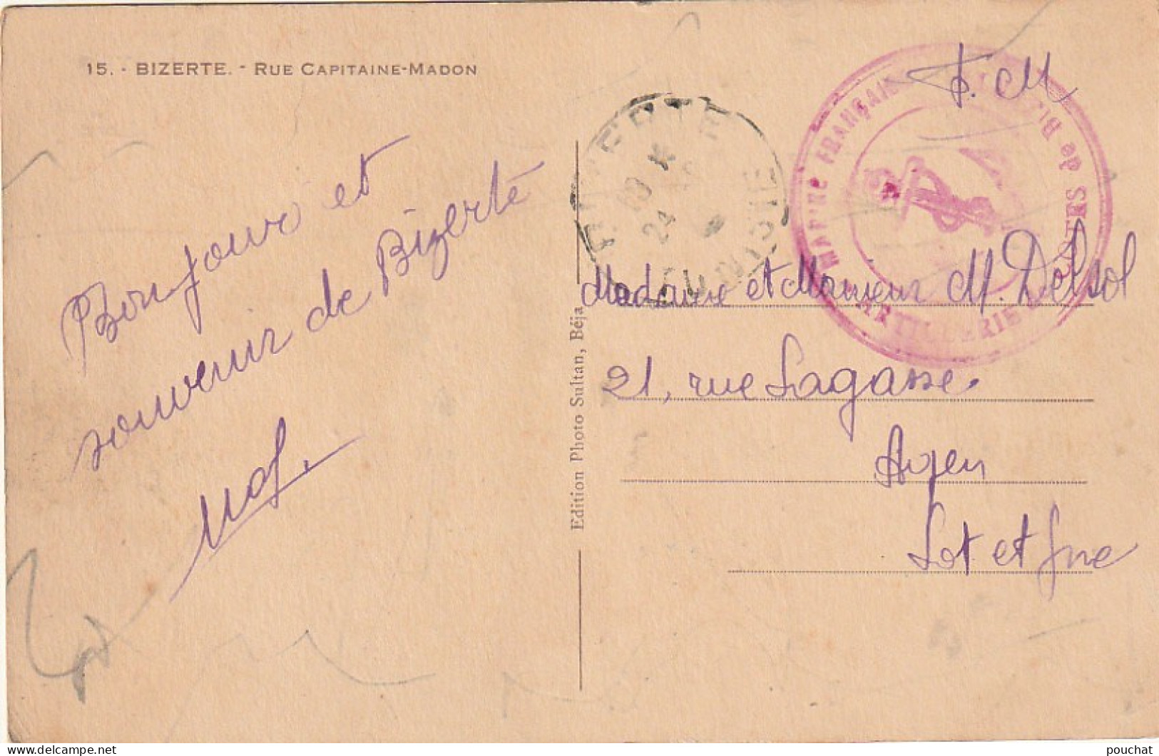 NE 21- TUNISIE - BIZERTE - RUE CAPITAINE MADON - CACHET  MARINE FRANCAISE  - 2 SCANS - Tunesien