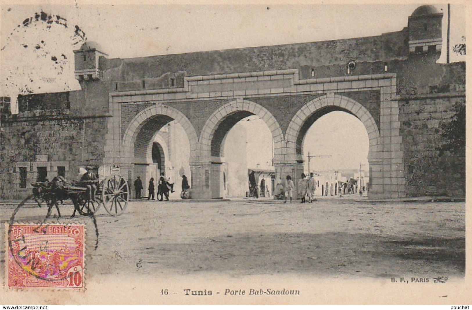 NE 21 - TUNISIE - TUNIS - PORTE BAB SAADOUN - ATTELAGE - 2 SCANS - Tunesien