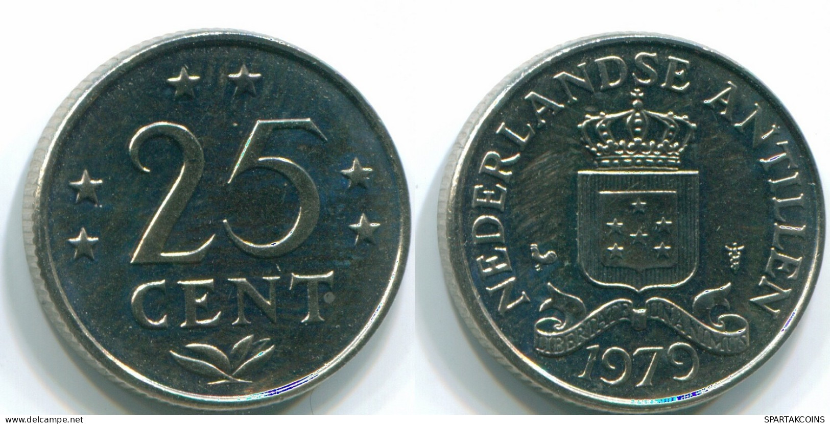 25 CENTS 1979 NETHERLANDS ANTILLES Nickel Colonial Coin #S11651.U.A - Niederländische Antillen