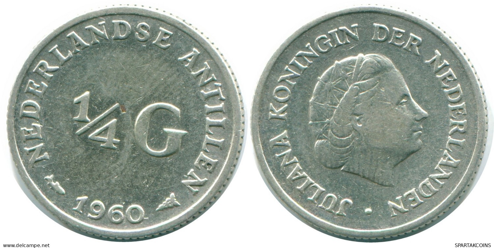 1/4 GULDEN 1960 NIEDERLÄNDISCHE ANTILLEN SILBER Koloniale Münze #NL11038.4.D.A - Nederlandse Antillen