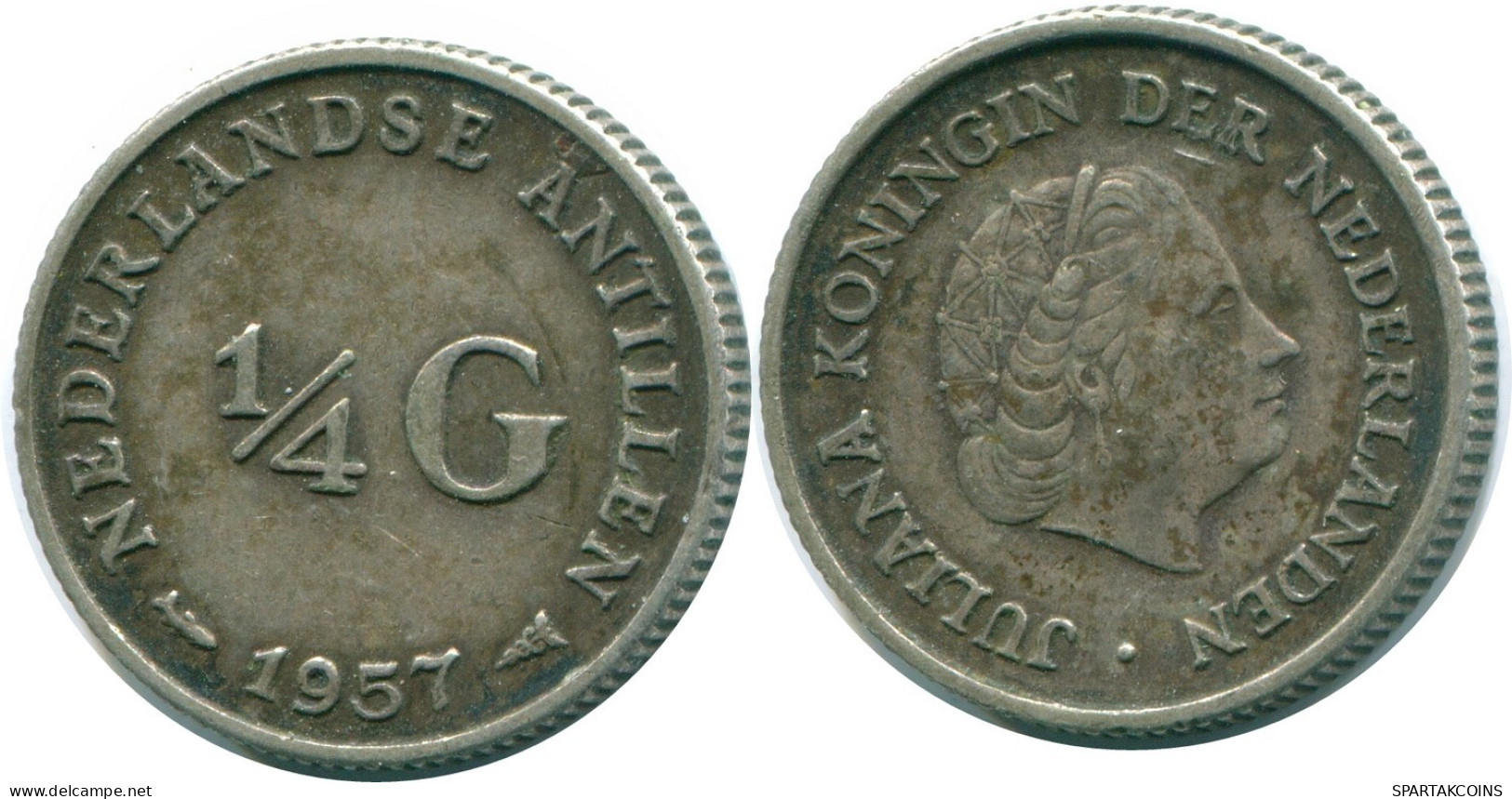 1/4 GULDEN 1957 ANTILLAS NEERLANDESAS PLATA Colonial Moneda #NL11007.4.E.A - Nederlandse Antillen
