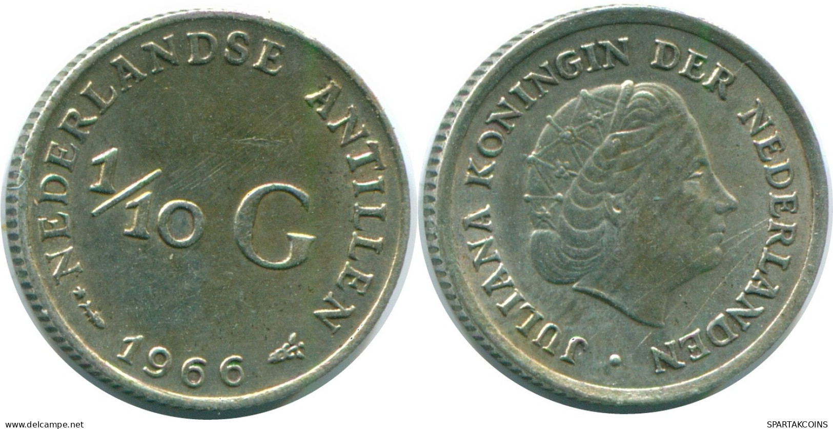1/10 GULDEN 1966 NIEDERLÄNDISCHE ANTILLEN SILBER Koloniale Münze #NL12768.3.D.A - Nederlandse Antillen
