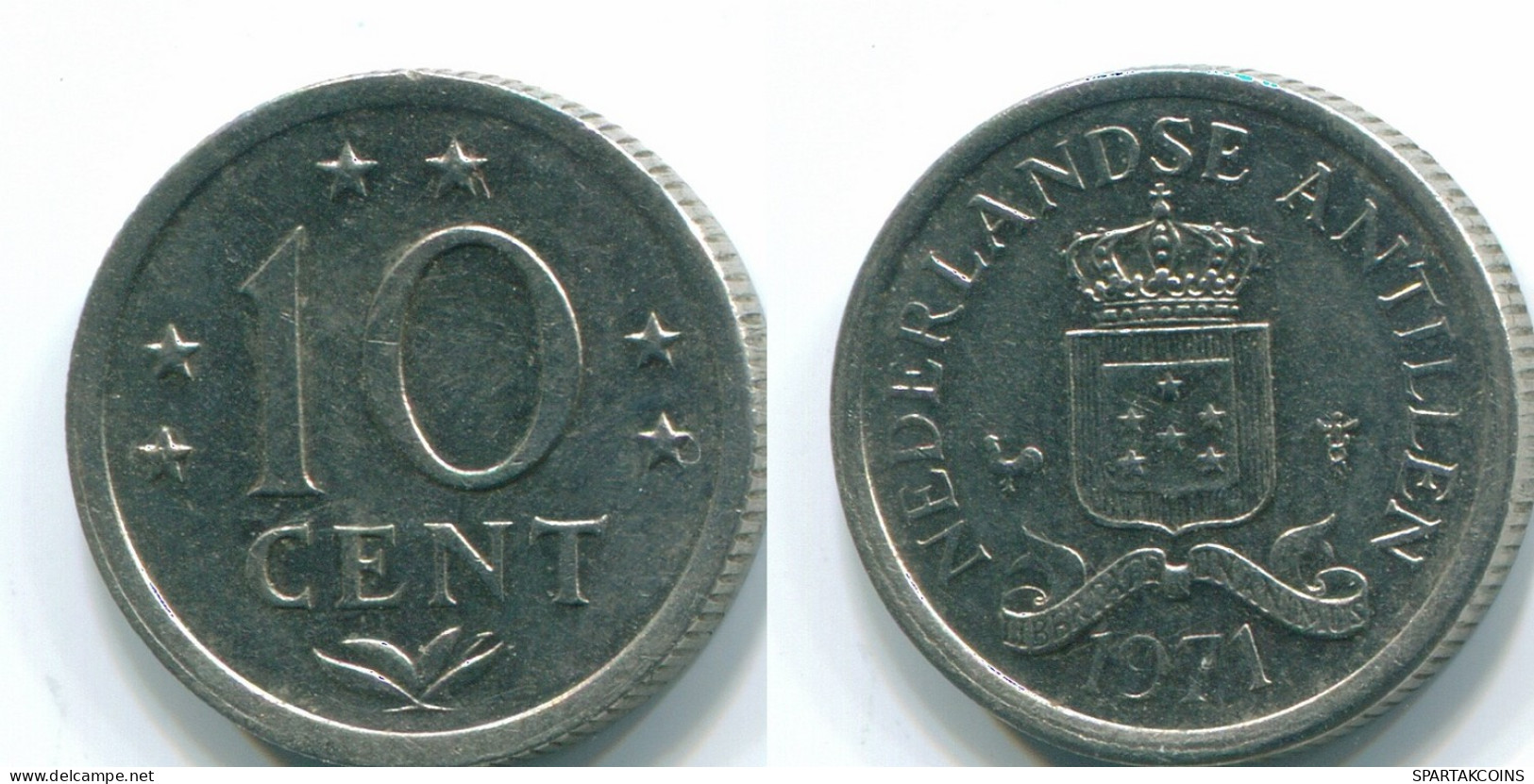 10 CENTS 1971 NIEDERLÄNDISCHE ANTILLEN Nickel Koloniale Münze #S13469.D.A - Niederländische Antillen