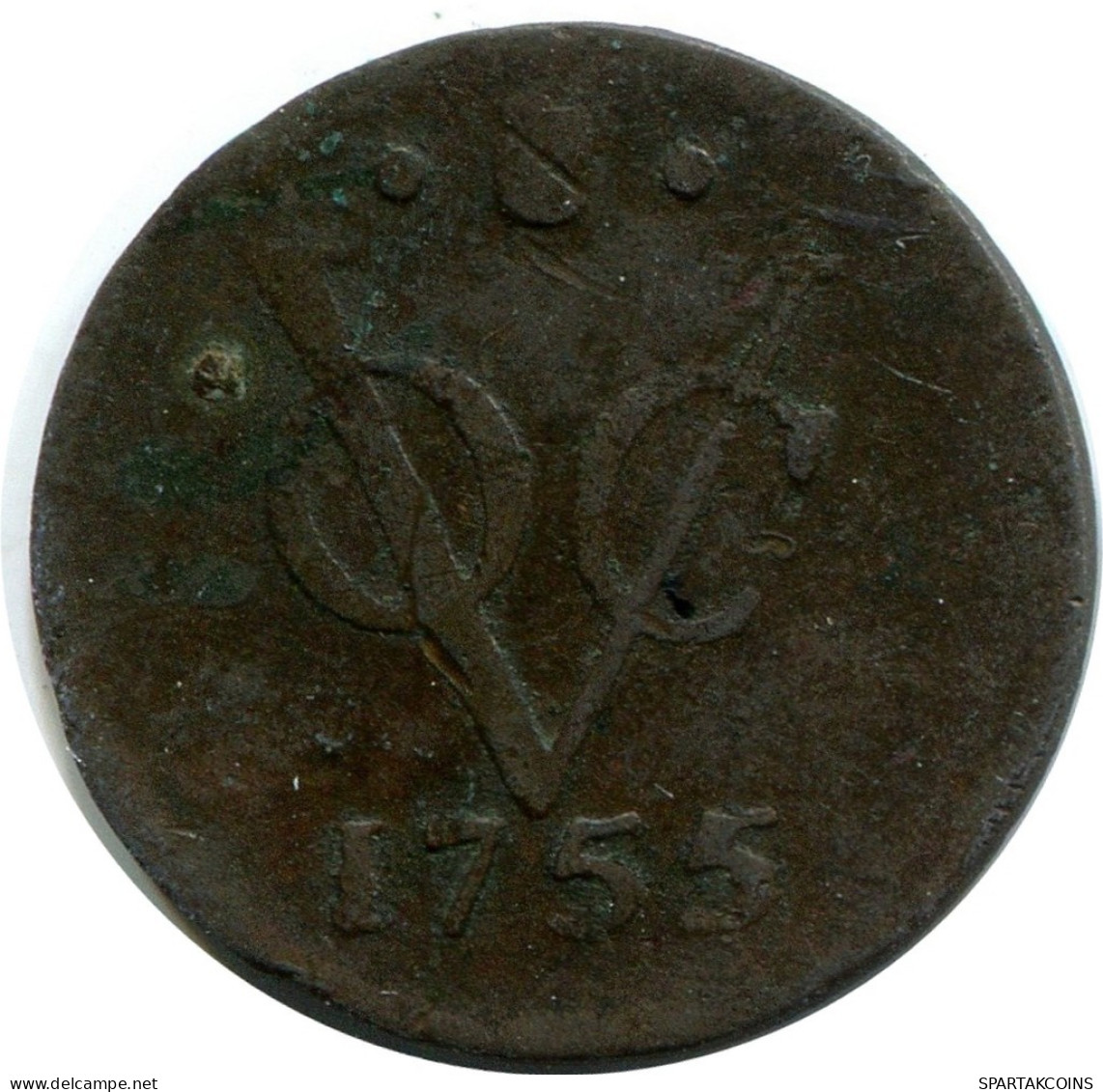 1755 UTRECHT VOC 1/2 DUIT INDES NÉERLANDAIS NETHERLANDS Koloniale Münze #VOC1483.11.F.A - Nederlands-Indië