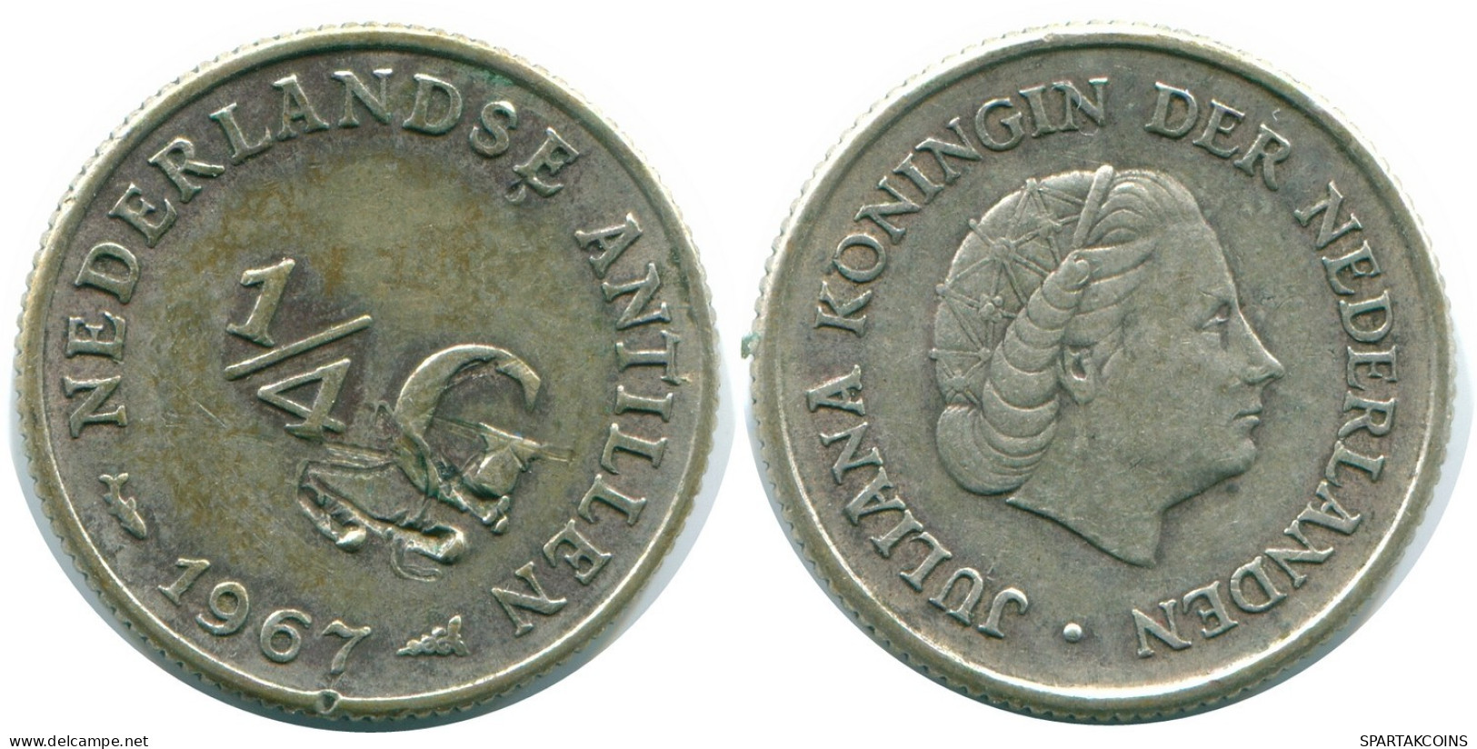 1/4 GULDEN 1967 NIEDERLÄNDISCHE ANTILLEN SILBER Koloniale Münze #NL11525.4.D.A - Niederländische Antillen