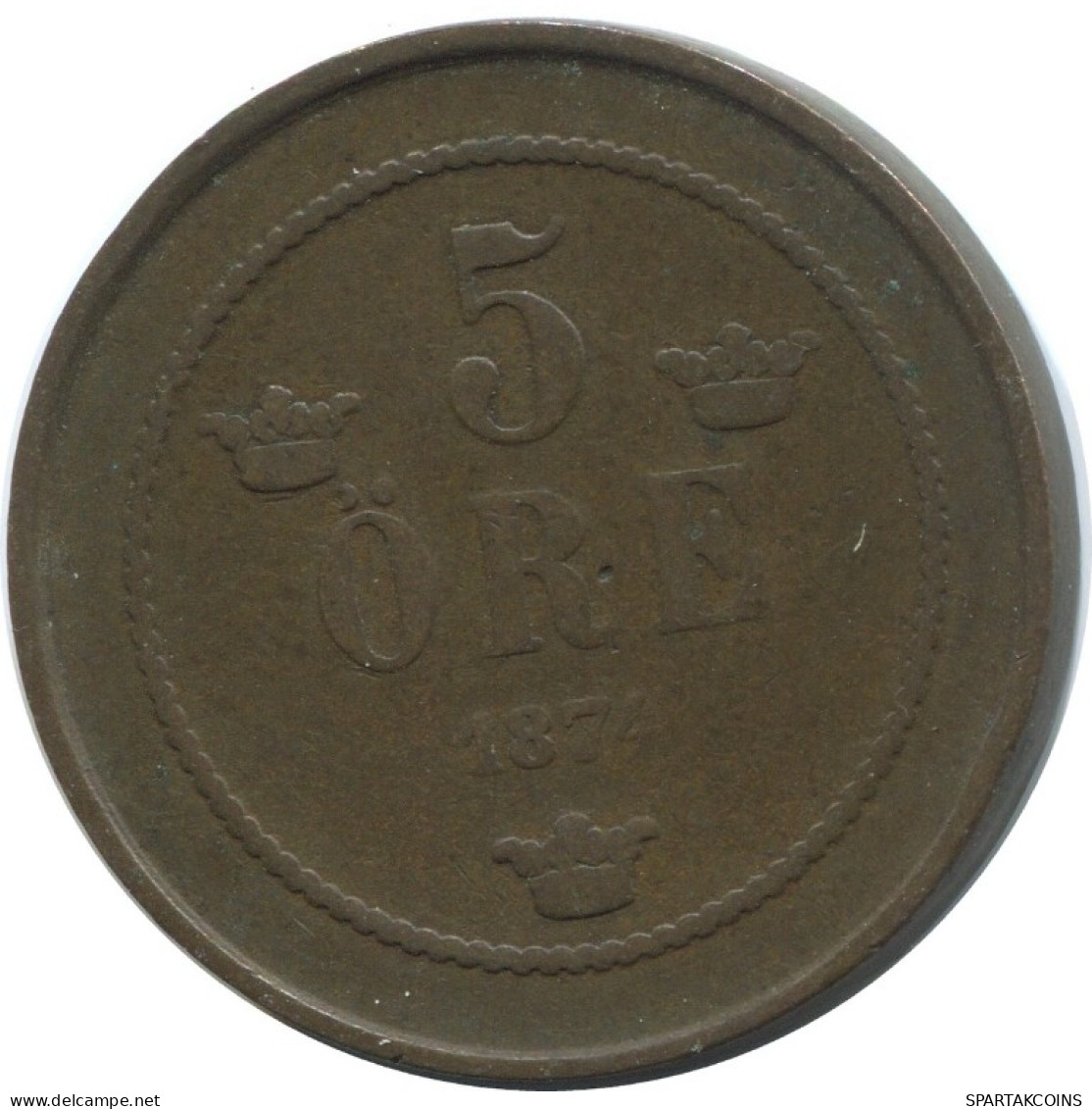 5 ORE 1874 SCHWEDEN SWEDEN Münze #AC572.2.D.A - Suède