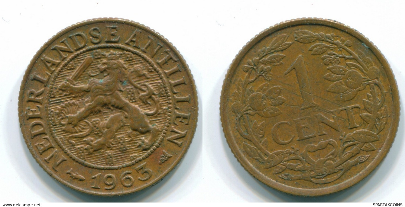 1 CENT 1963 NETHERLANDS ANTILLES Bronze Fish Colonial Coin #S11094.U.A - Netherlands Antilles