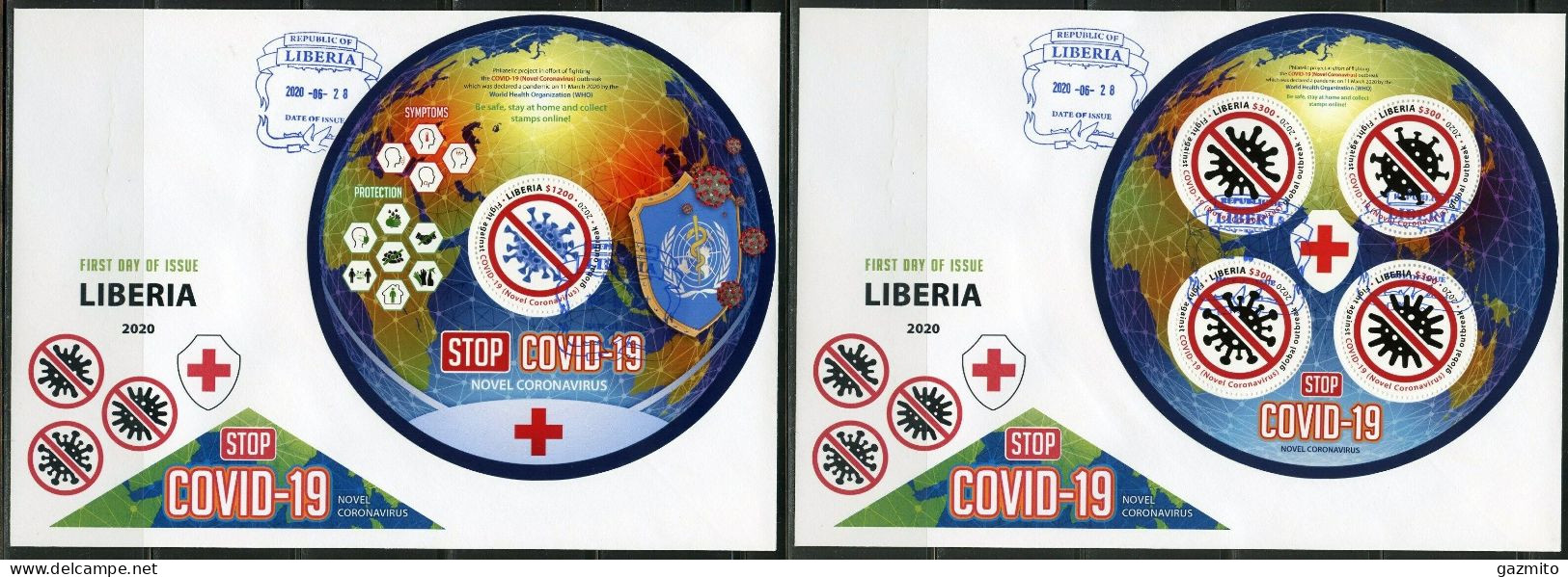 Liberia 2020, Against Covid, Red Cross, 4val In BF +BF In 2FDC - Liberia