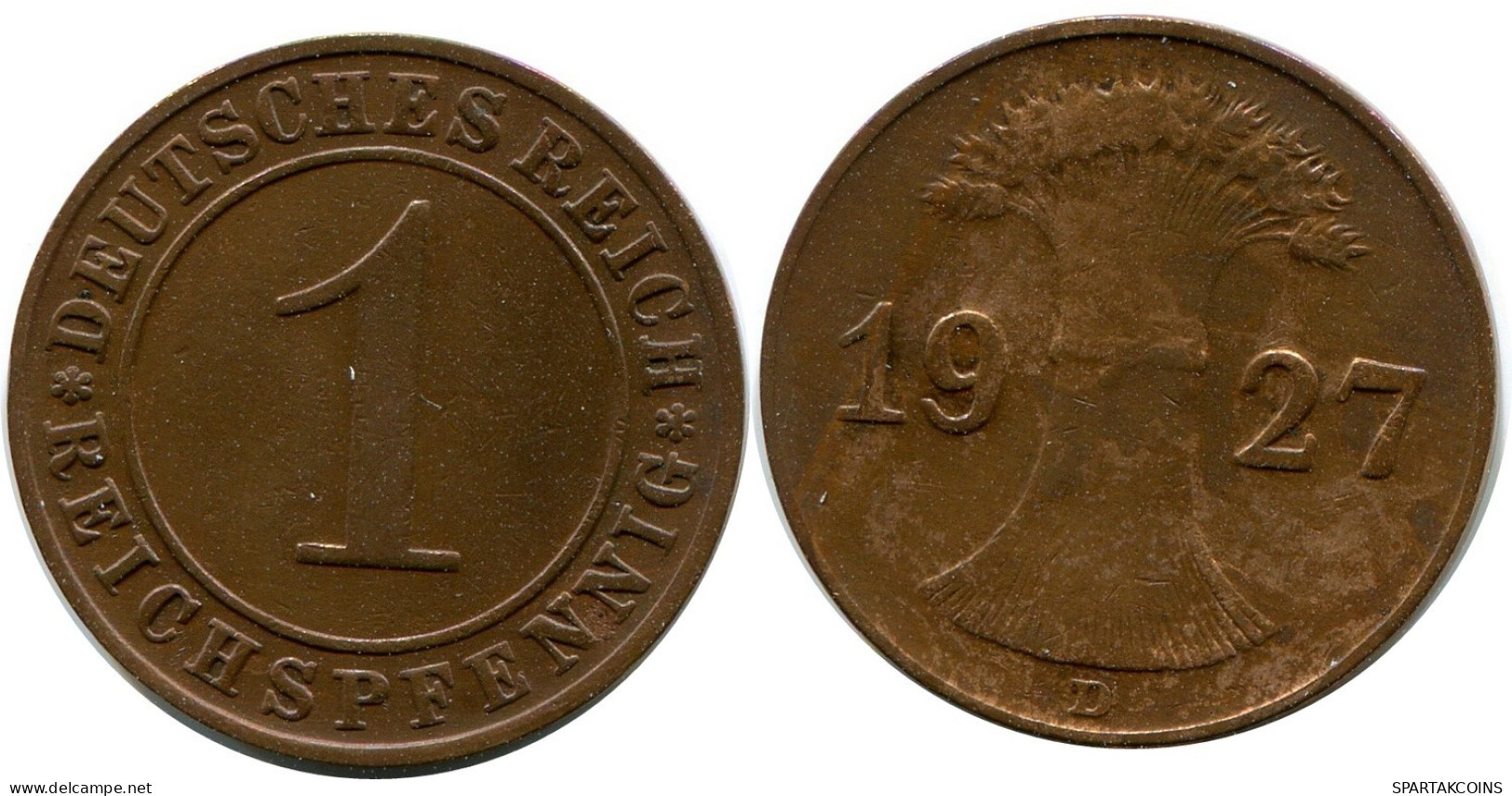 1 REICHSPFENNIG 1927 D ALEMANIA Moneda GERMANY #DB778.E.A - 1 Rentenpfennig & 1 Reichspfennig