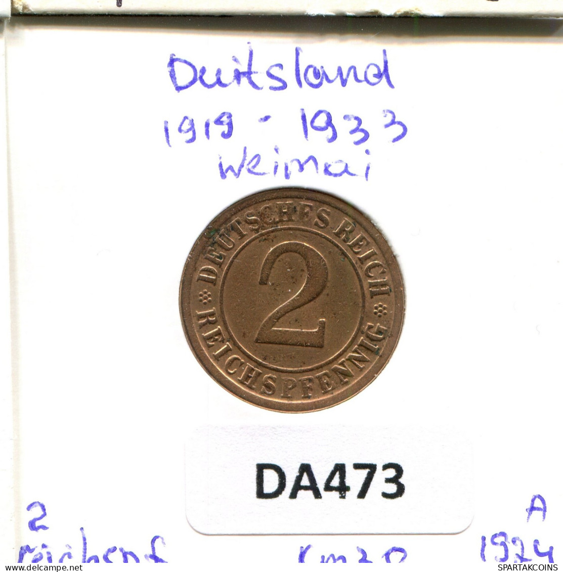 2 REICHSPFENNIG 1924 A GERMANY Coin #DA473.2.U.A - 2 Renten- & 2 Reichspfennig