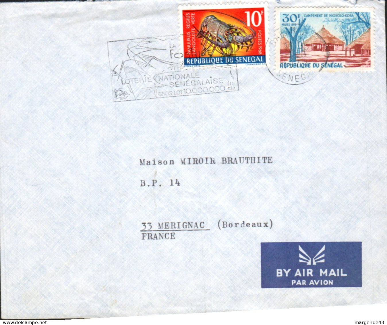 SENEGAL AFFRANCHISSEMENT COMPOSE SUR  LETTRE POUR LA FRANCE 1970 - Senegal (1960-...)