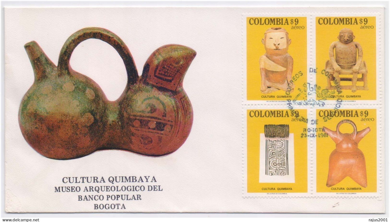 Culture Quimbaya, Archaeological Museum, Archaeology, Indigenous Indian Handicrafts, Sculpture, Colombia FDC - Archeologie