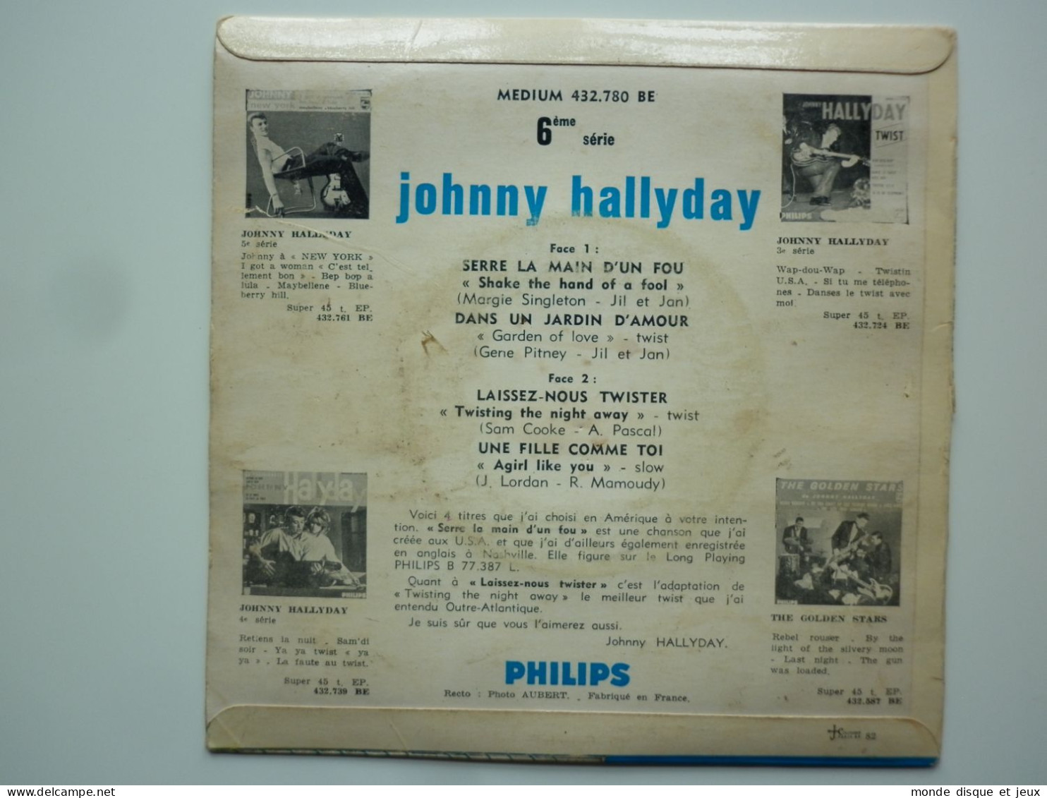 Johnny Hallyday 45Tours EP Vinyle Serre La Main D'un Fou Numéro 82 - 45 Rpm - Maxi-Single