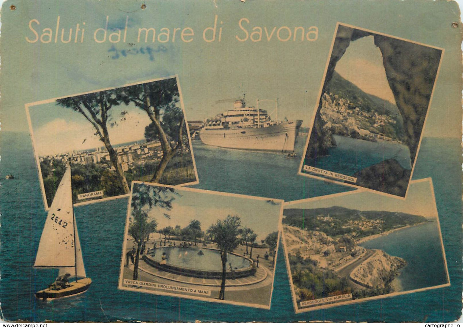 Navigation Sailing Vessels & Boats Themed Postcard Saluti Dal Mare Di Savona Yacht Ocean Liner - Segelboote