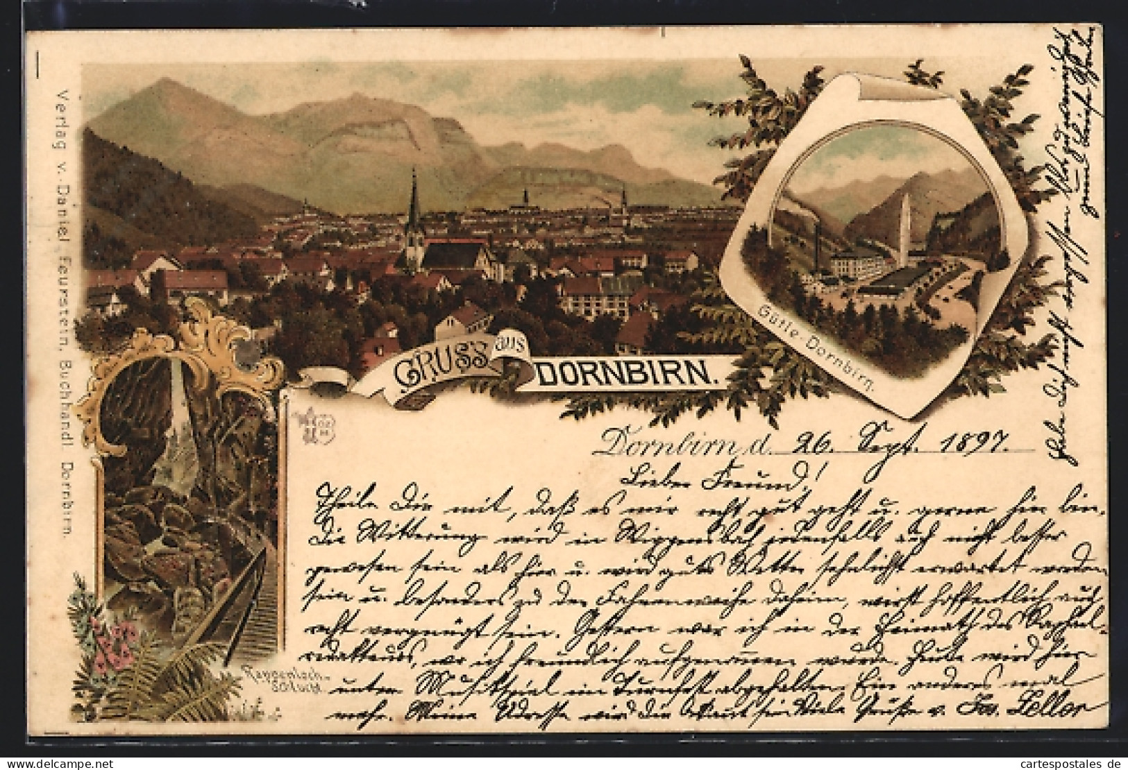 Lithographie Dornbirn, Gütle Dornbirn, Rappenloch-Schlucht, Gesamtansicht  - Autres & Non Classés