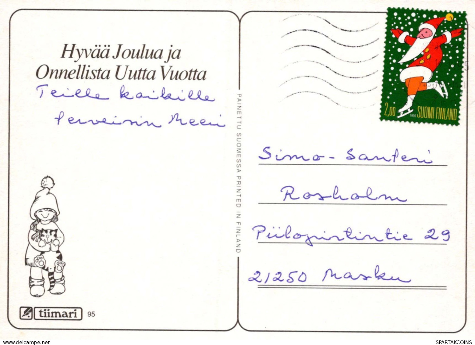 PAPÁ NOEL Feliz Año Navidad MUÑECO DE NIEVE Vintage Tarjeta Postal CPSM #PAU397.A - Santa Claus