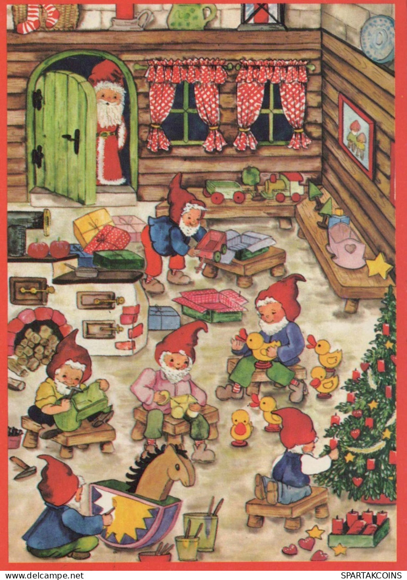 PAPÁ NOEL Feliz Año Navidad GNOMO Vintage Tarjeta Postal CPSM #PAU282.A - Santa Claus