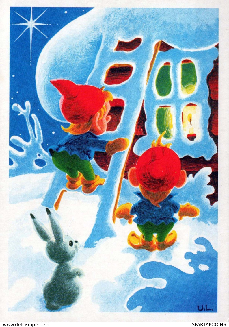 PAPÁ NOEL Feliz Año Navidad GNOMO Vintage Tarjeta Postal CPSM #PAU222.A - Santa Claus