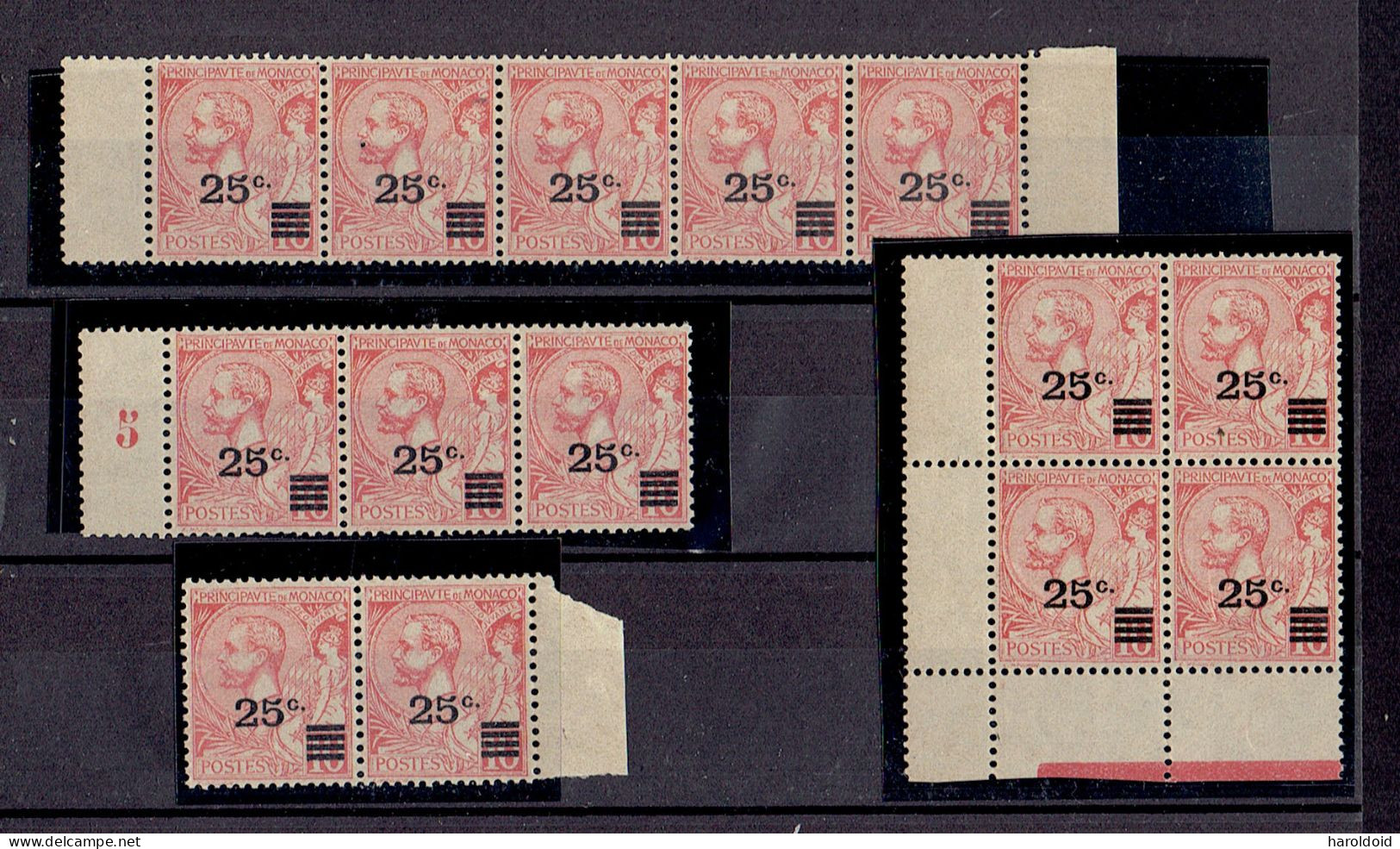 MONACO - N°52 ** MNH TB - 1 BLOC DE 4 + BANDE DE 5 + BANDE DE 3 + PAIRE - Unused Stamps