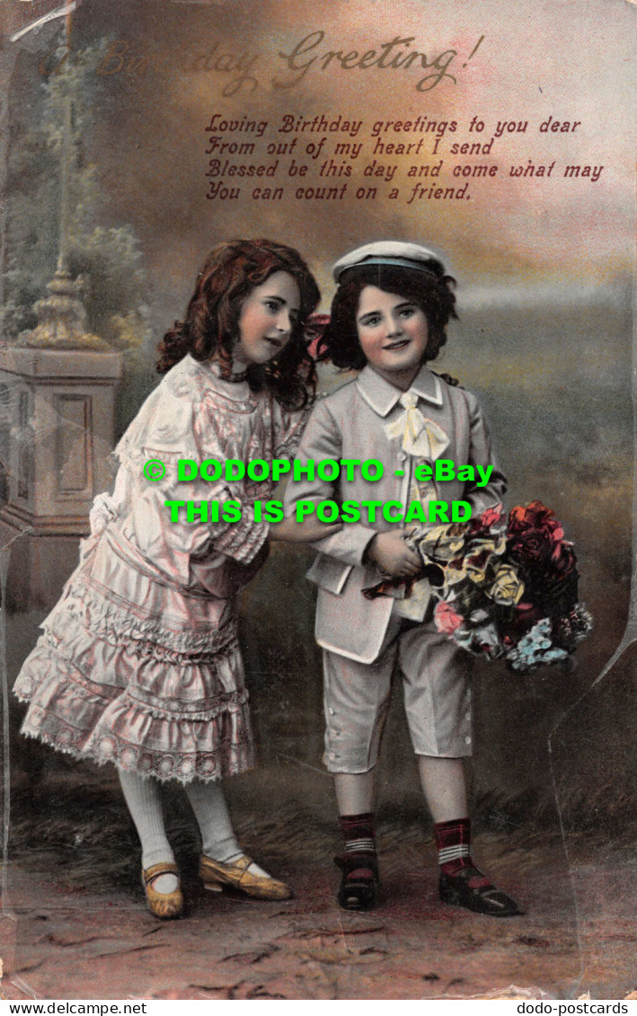 R549511 Birthday Greeting. Girl And Boy With Flowers. The Kismet Series. 1544. 1 - World