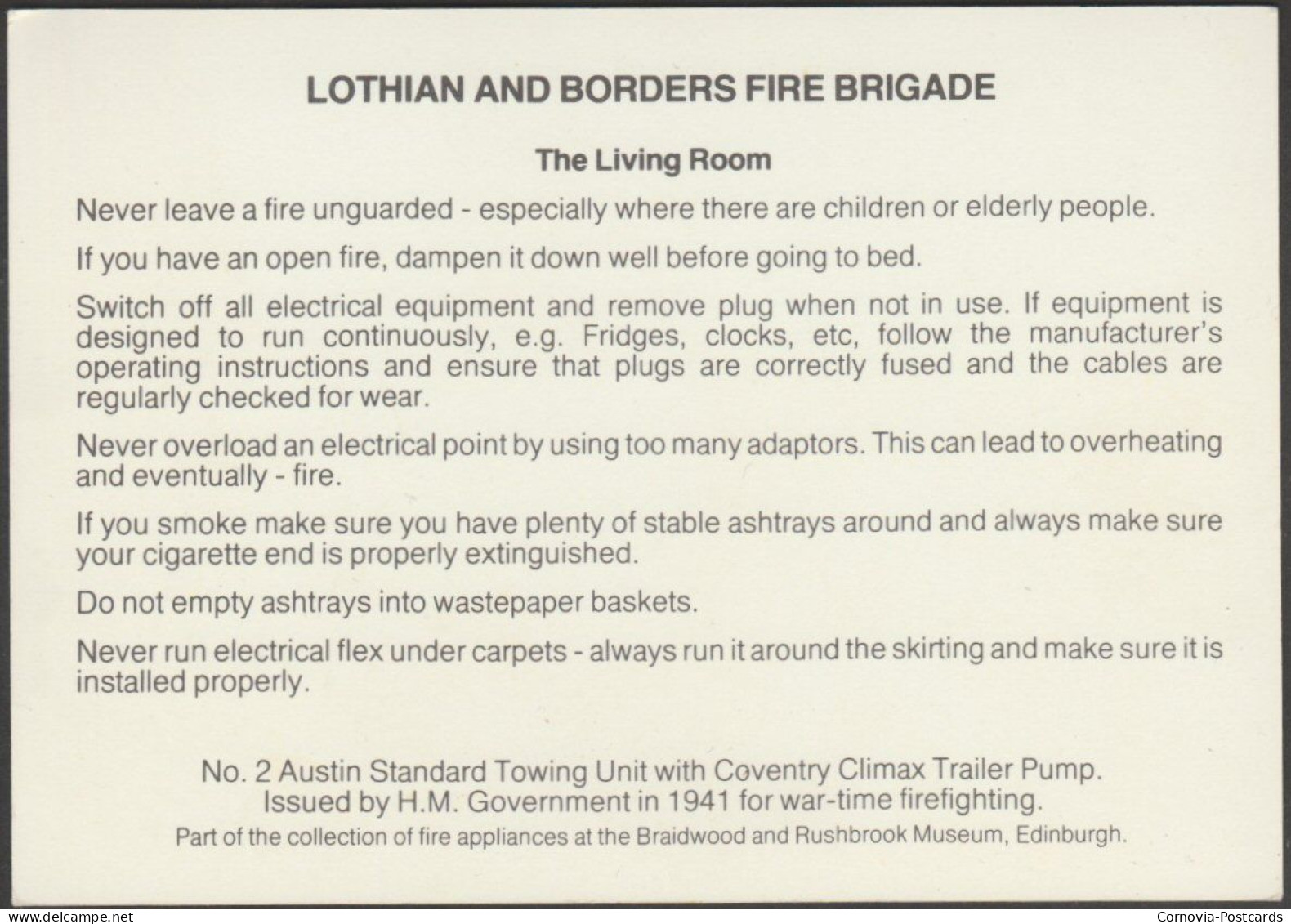 Austin Standard Towing Unit - Lothian And Borders Fire Brigade Advice Postcard - Vrachtwagens En LGV