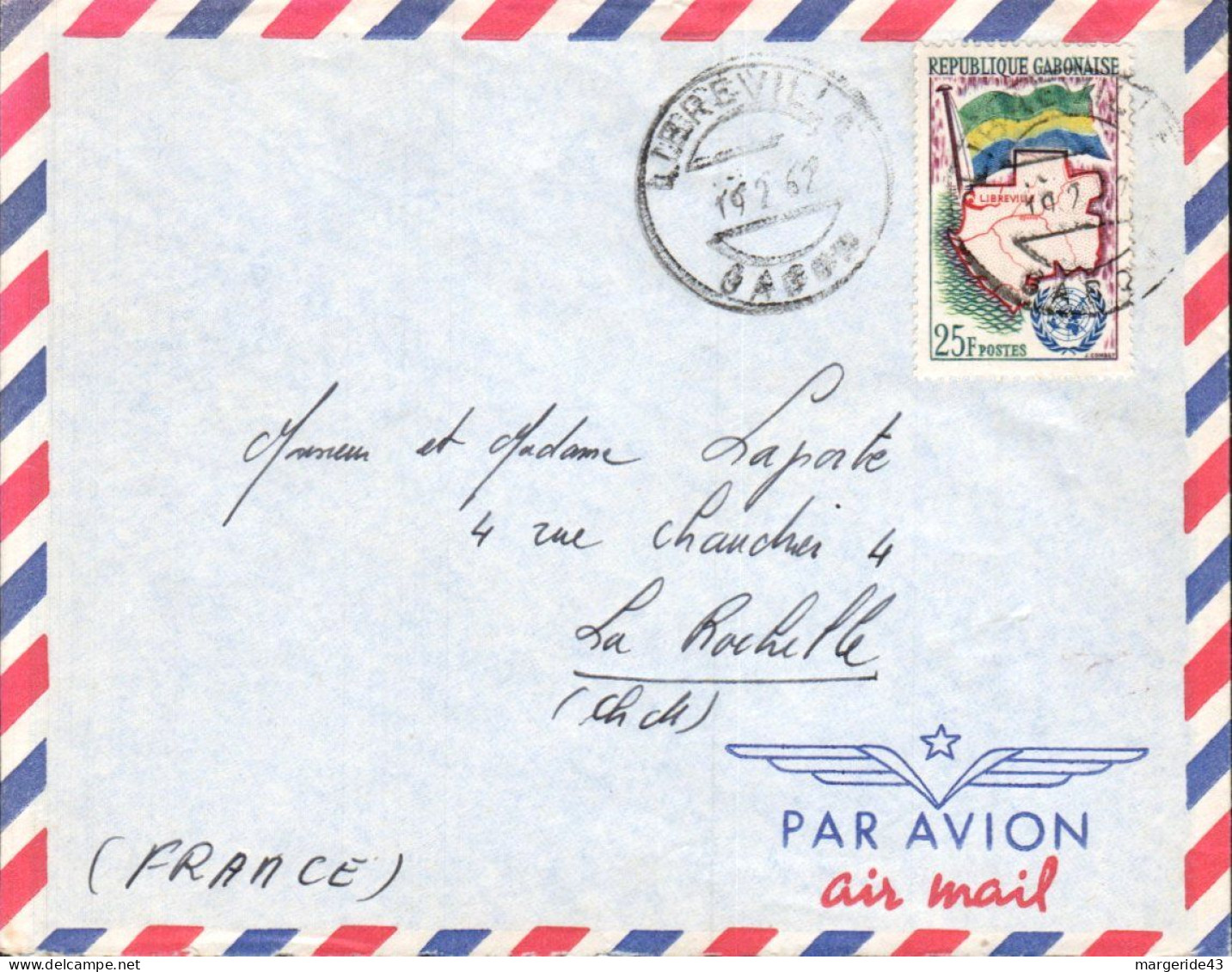 GABON SUR  LETTTRE POUR LA FRANCE 1962 - Gabon (1960-...)