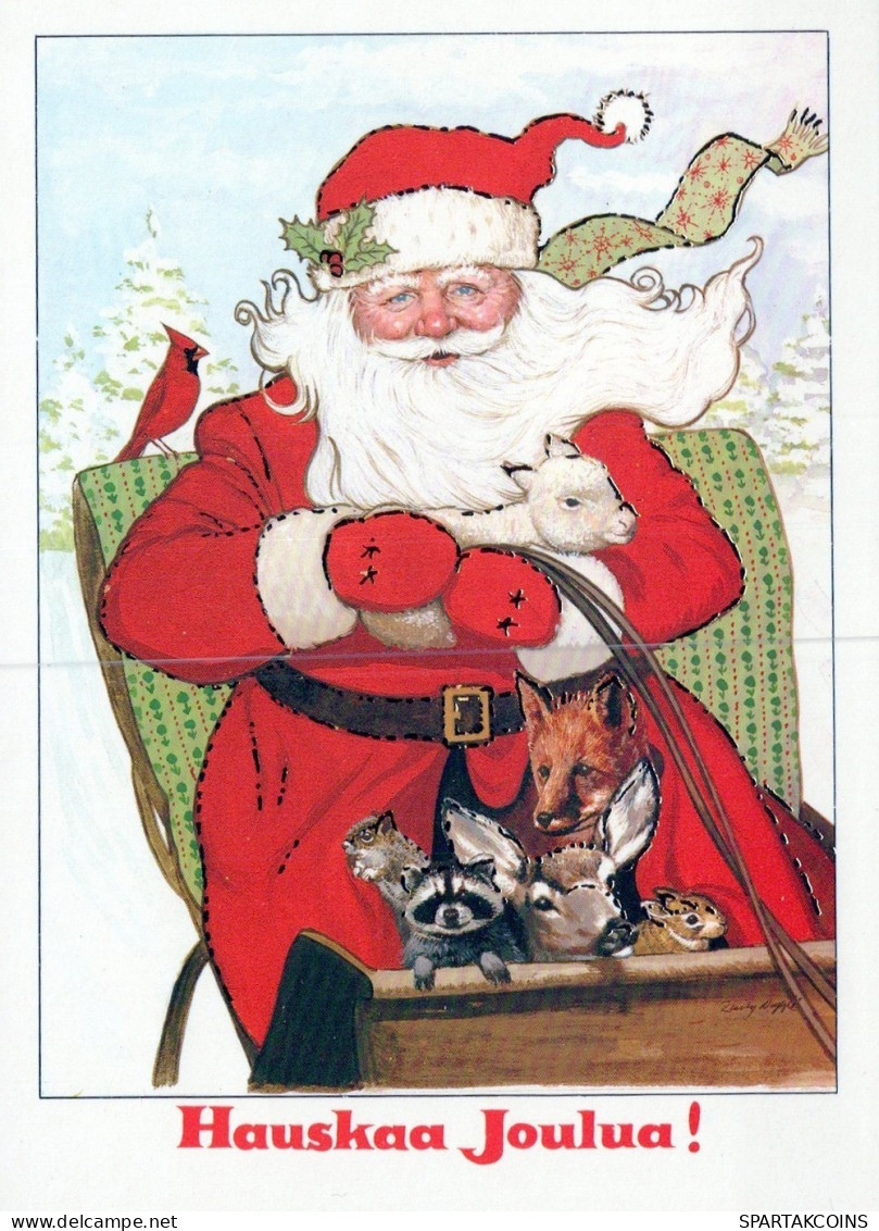 PÈRE NOËL Animaux NOËL Fêtes Voeux Vintage Carte Postale CPSM #PAK753.A - Santa Claus