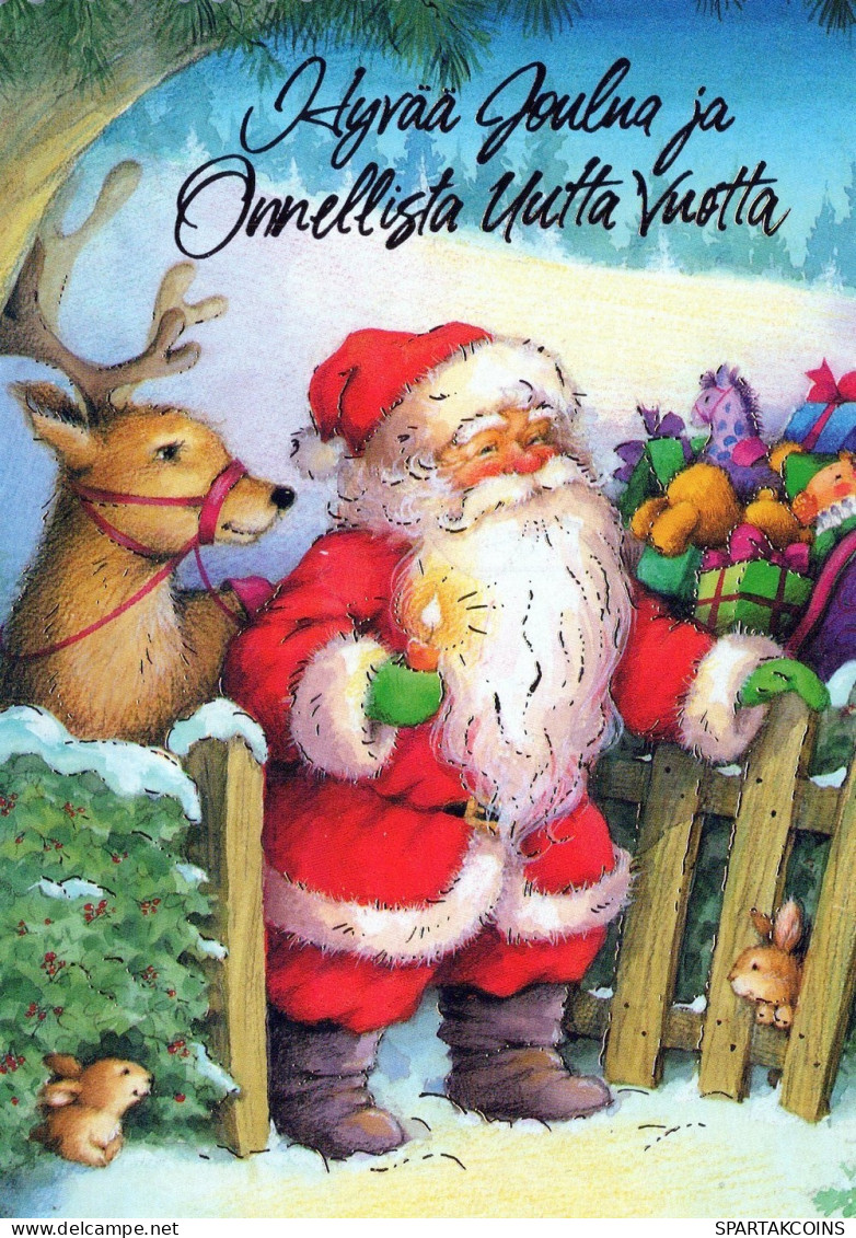 PÈRE NOËL Animaux NOËL Fêtes Voeux Vintage Carte Postale CPSM #PAK573.A - Santa Claus