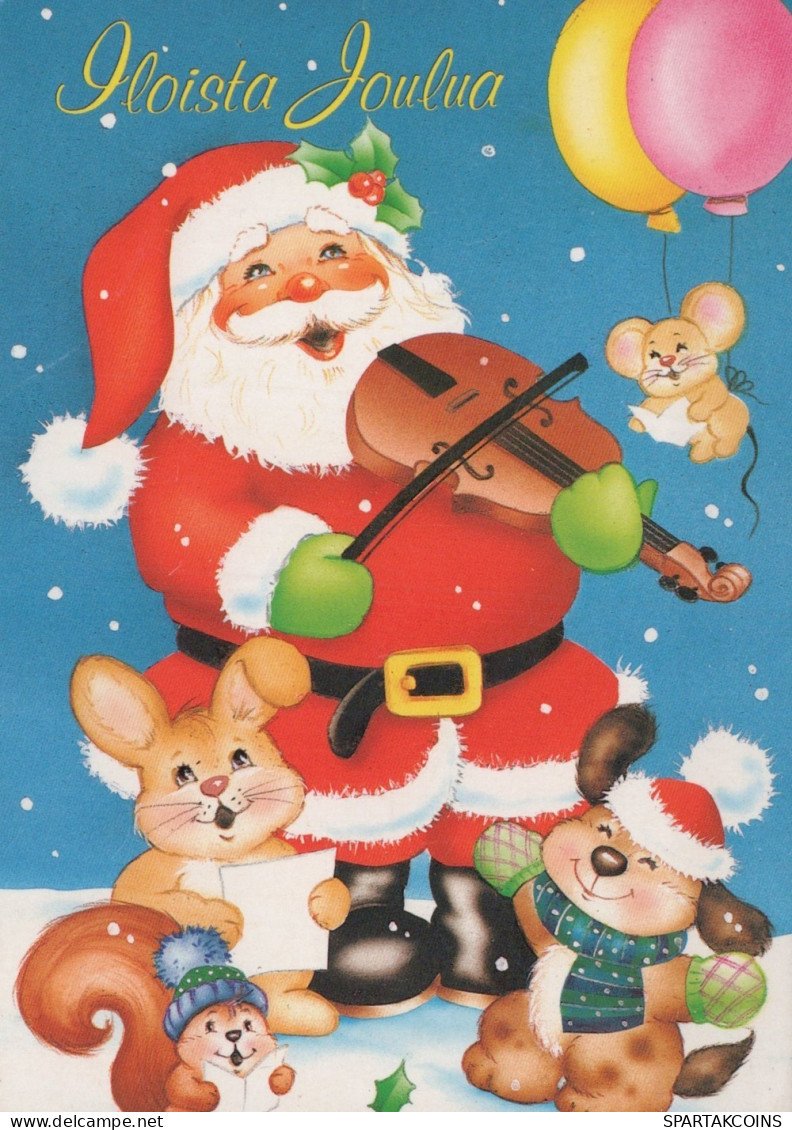 SANTA CLAUS ANIMALS CHRISTMAS Holidays Vintage Postcard CPSM #PAK489.A - Santa Claus