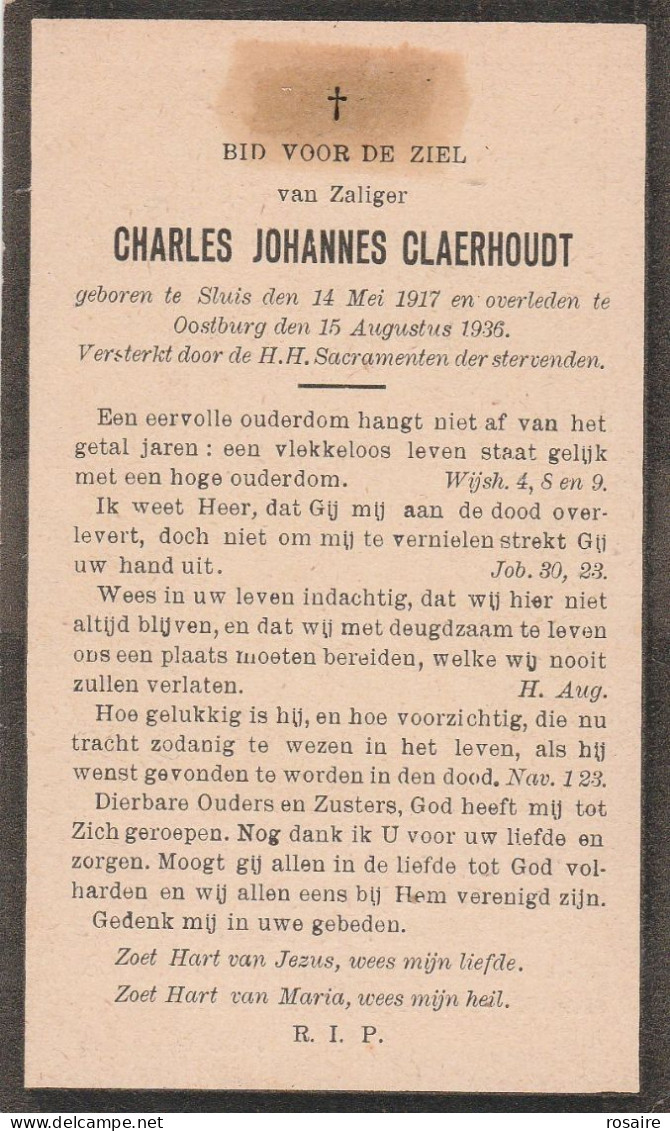 Prentjes Claerhoudt-sluis-oostburg 1936 - 1952-zie Scan - Devotieprenten