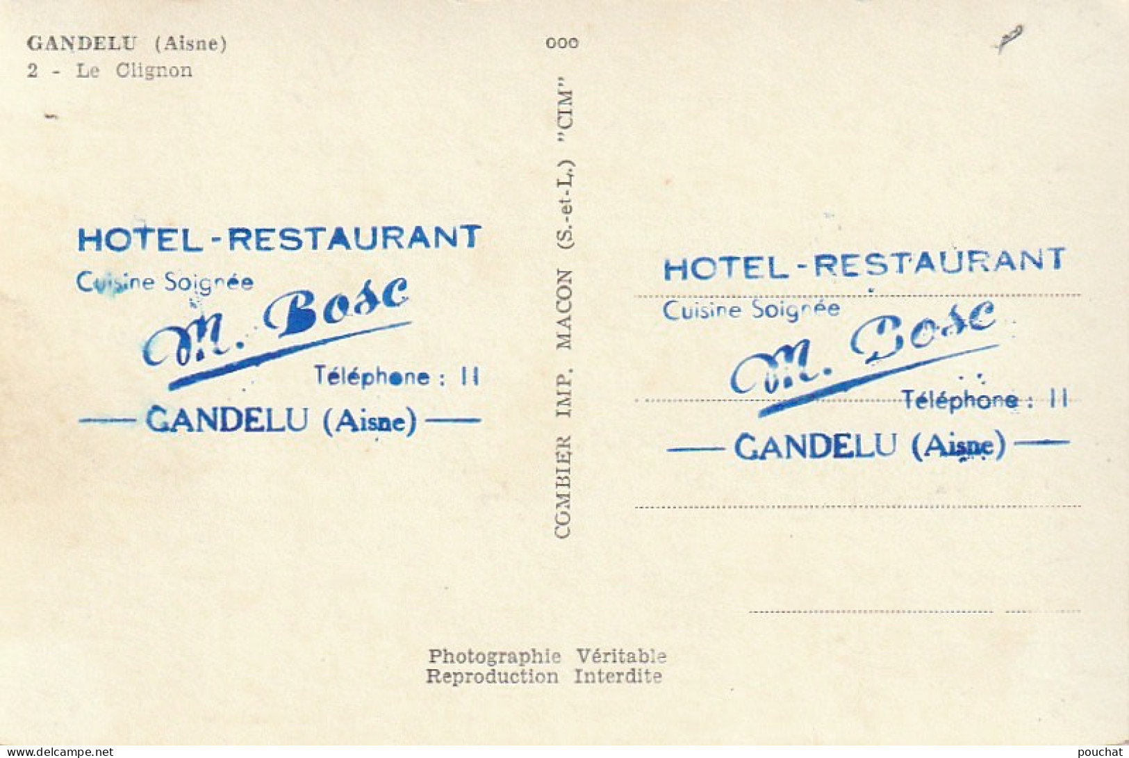 OP 3-(02) GANDELU - LE CLIGNON - PUBLICITE HOTEL RESTAURANT BOSC - 2 SCANS - Other & Unclassified