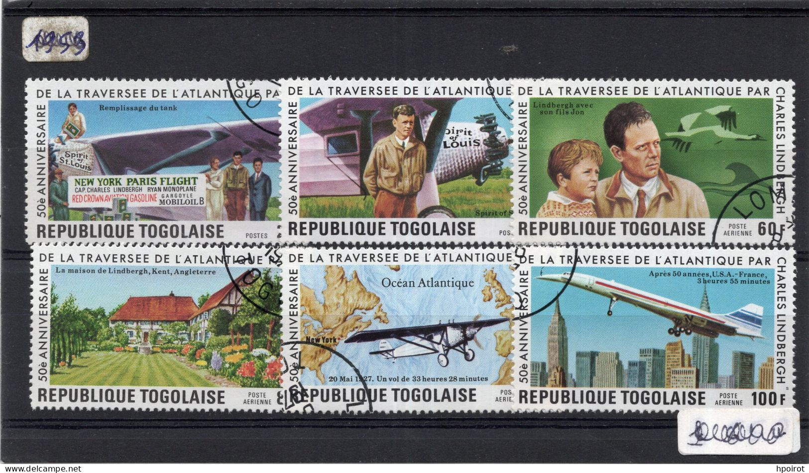 REPUBLIQUE TOGOLAISE - 50° TRAVERSEE NEW YORK - PARIS PAR CHARLES LINDBERGH - USED - Vliegtuigen