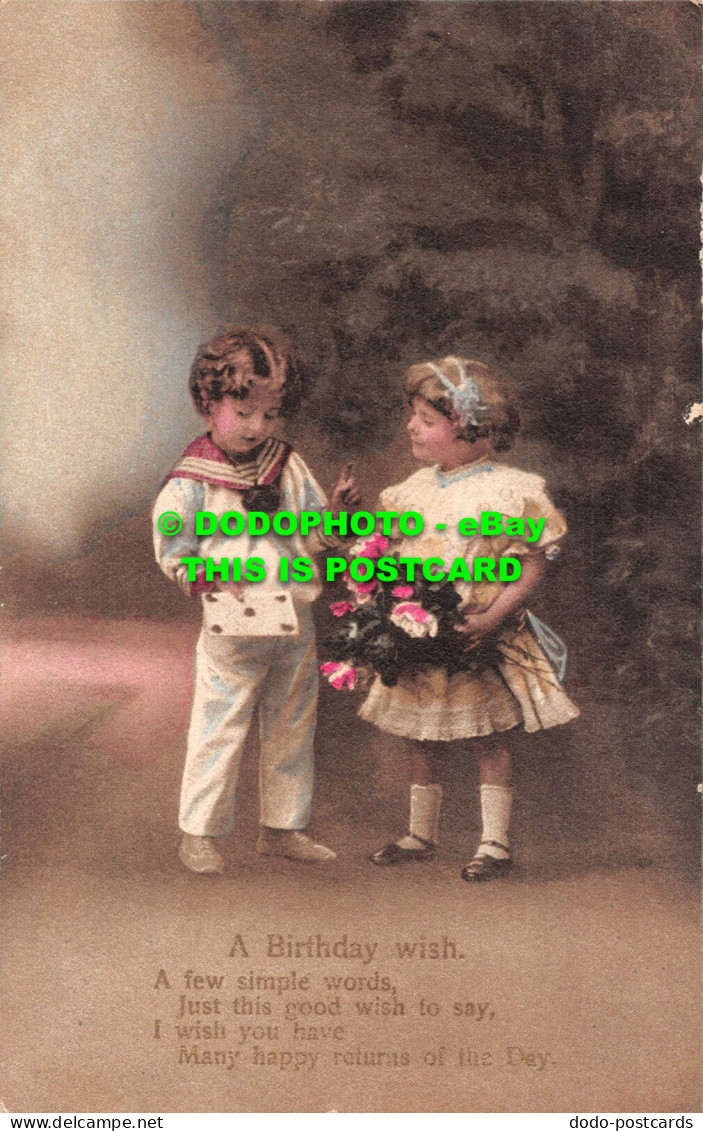 R549522 A Birthday Wish. Girl And Boy With Flowers. Amaglio. Serie. 0242. B - World
