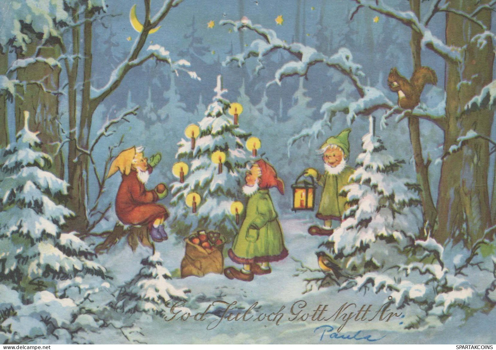 PAPÁ NOEL Feliz Año Navidad GNOMO Vintage Tarjeta Postal CPSM #PAY560.A - Santa Claus