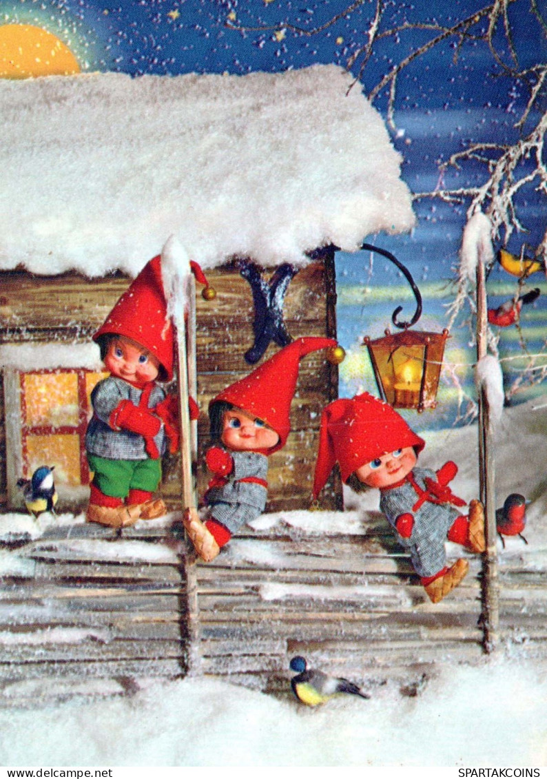 SANTA CLAUS Happy New Year Christmas GNOME Vintage Postcard CPSM #PAY504.A - Santa Claus